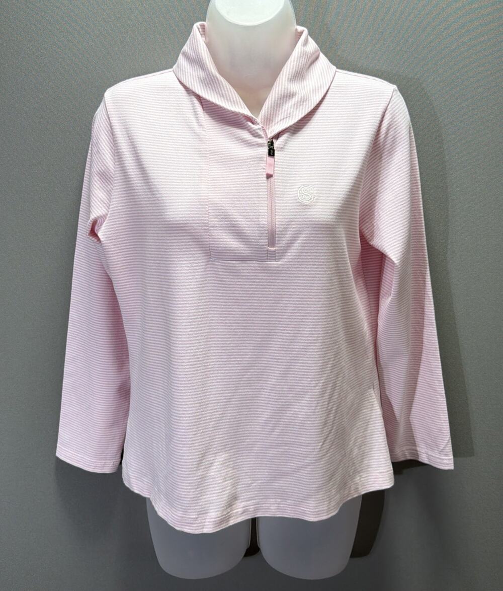 Polo Golf Ralph Lauren Women Half Zip Shawl Long Sleeve medium pink and white